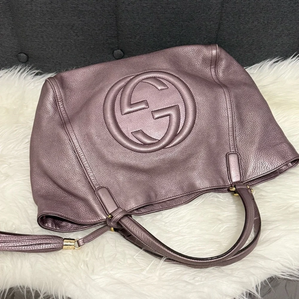 Gucci Dusty Mauve Leather Shoulder Bag with Tassel